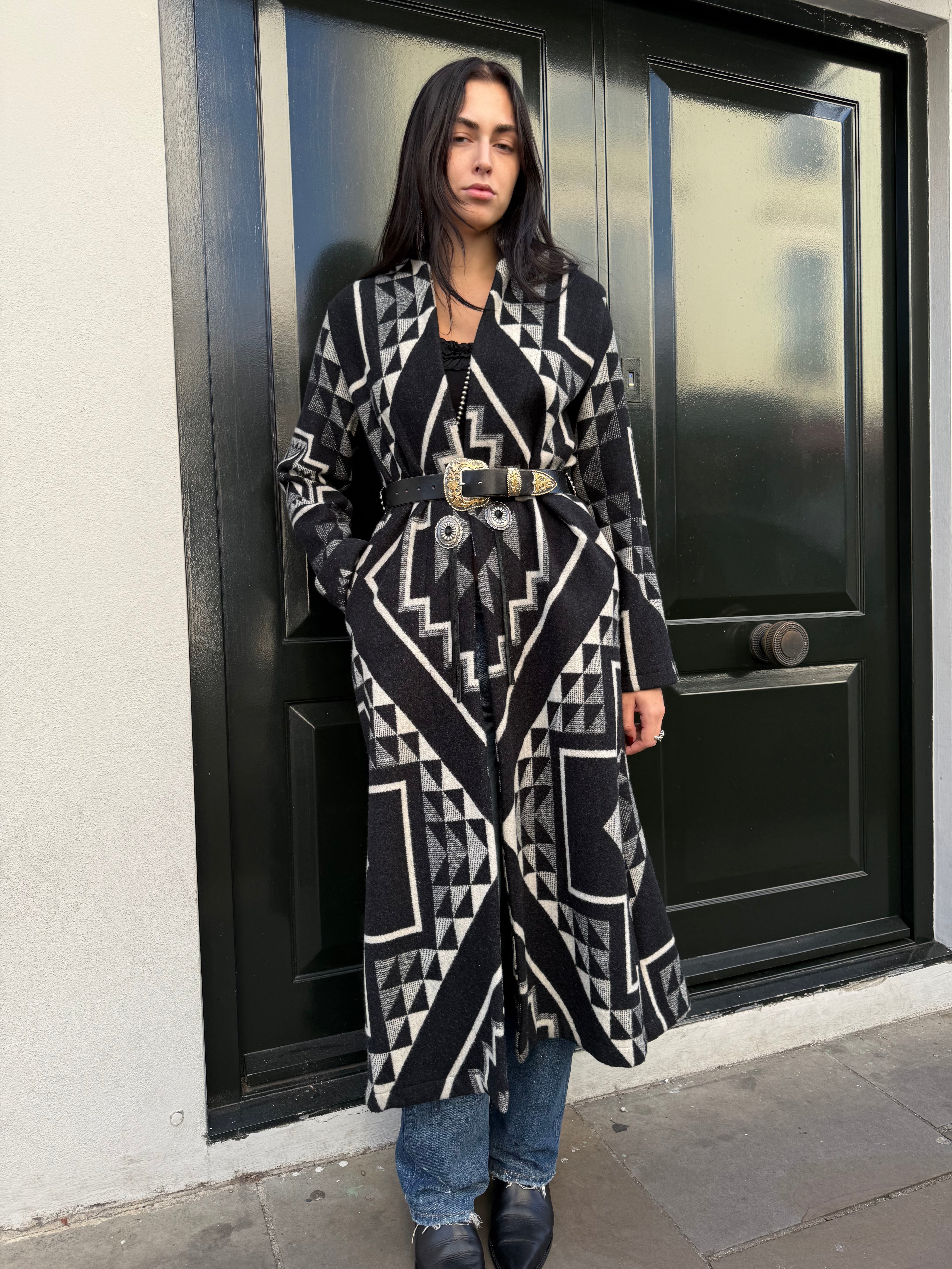 Long black & white coat