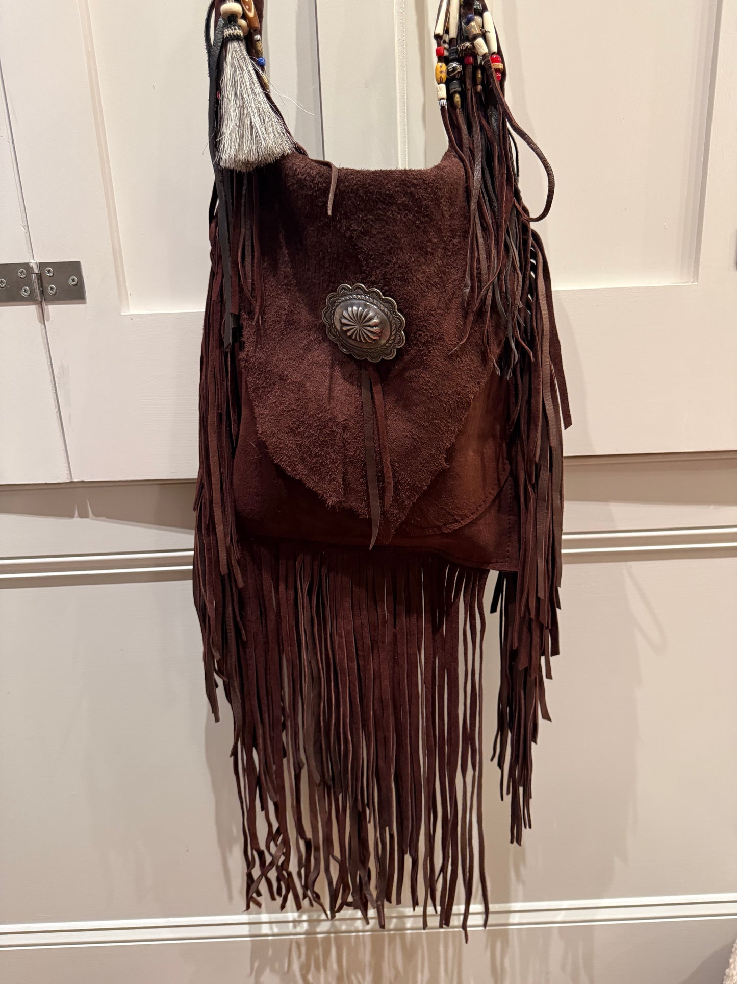 Fringed bag brown chocolate large fringed bag