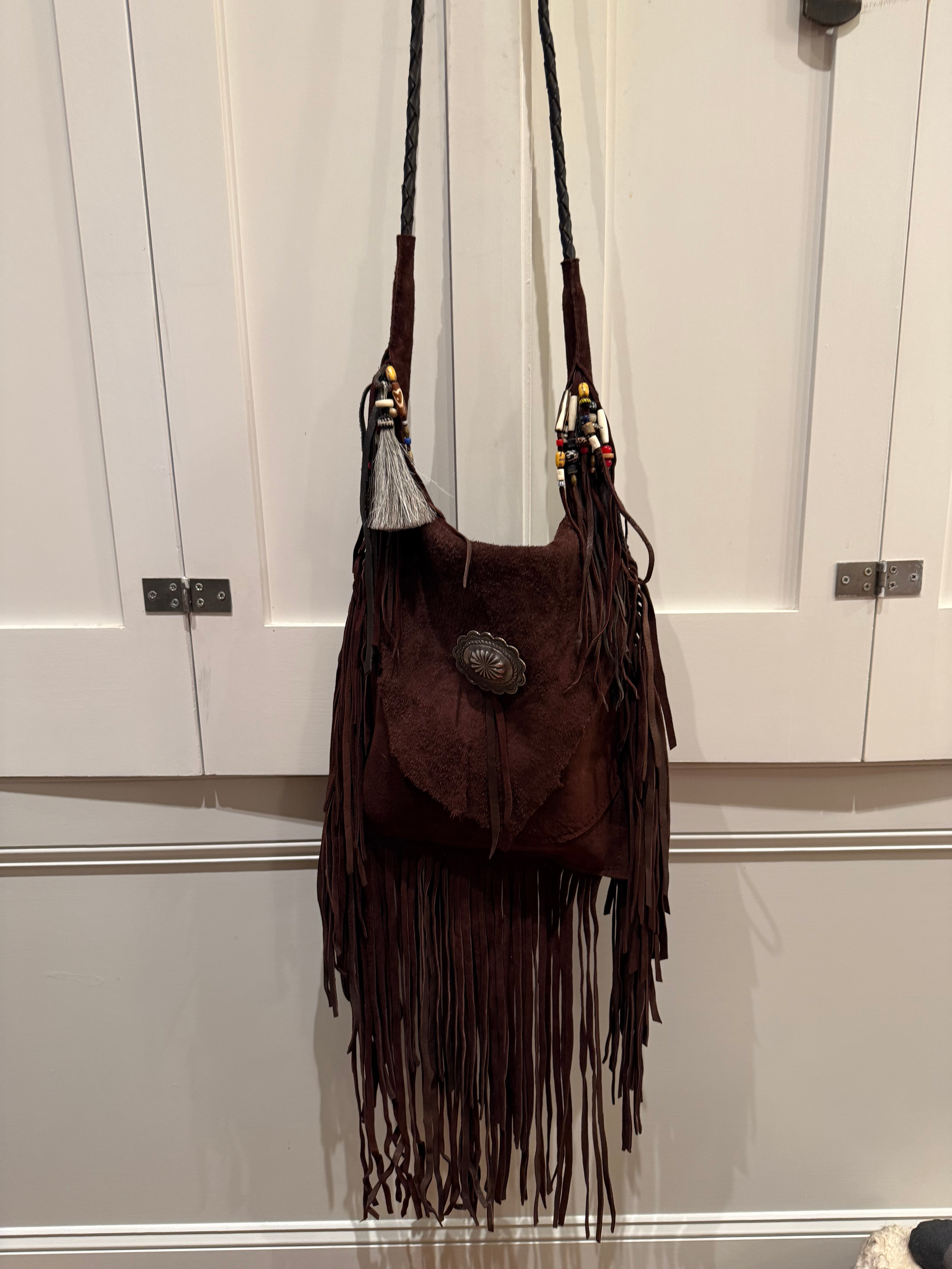 Fringed bag brown chocolate large fringed bag