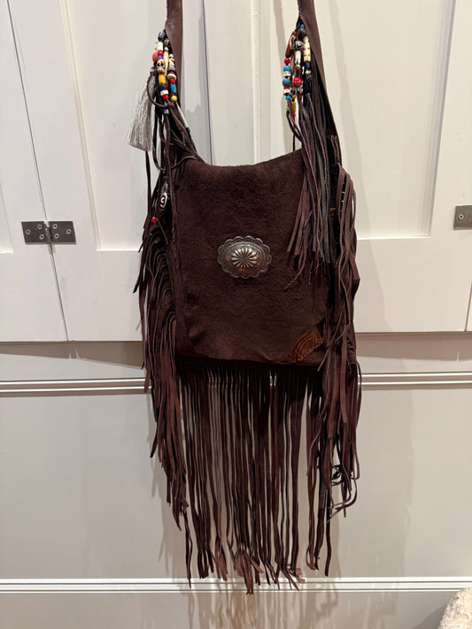 Fringed bag brown chocolate large fringed bag