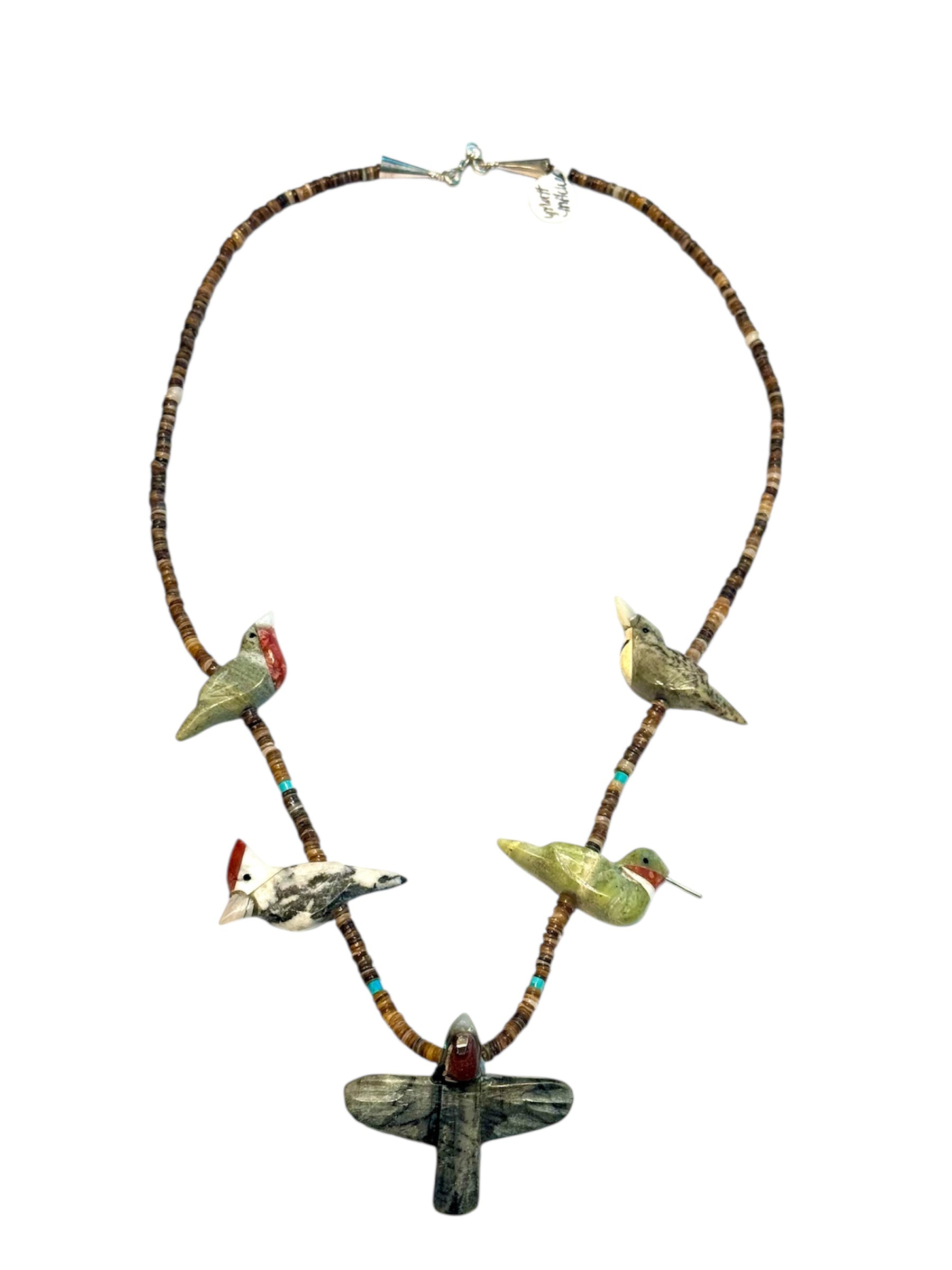 Fetish carved bird necklace