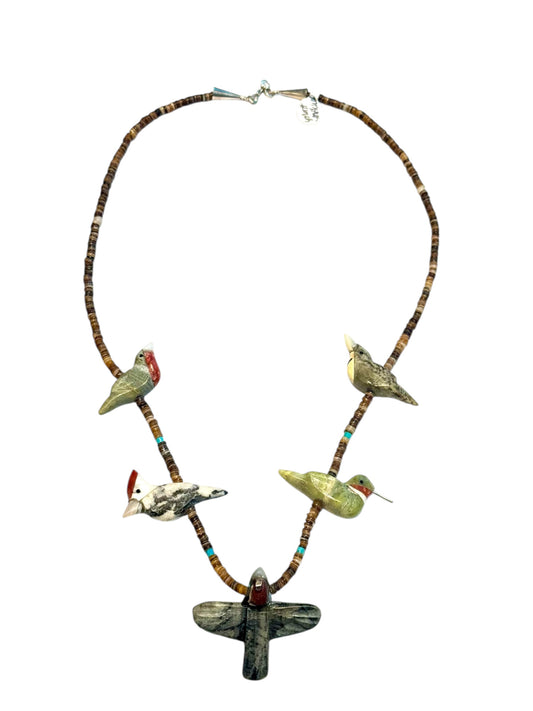 Fetish carved bird necklace