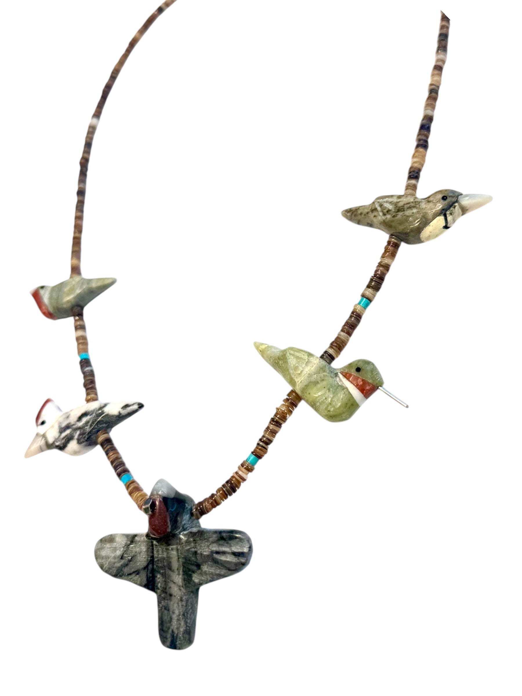 Fetish carved bird necklace