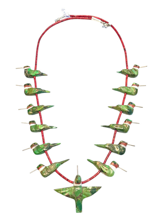 Long hummingbird fetish necklace