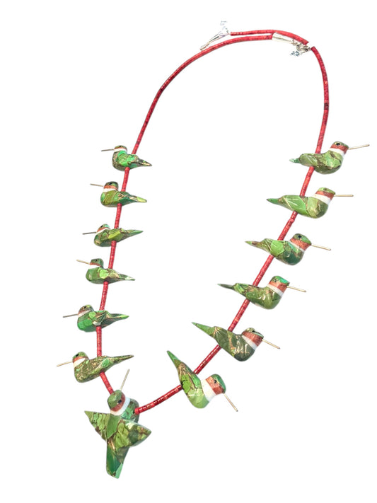 Long hummingbird fetish necklace