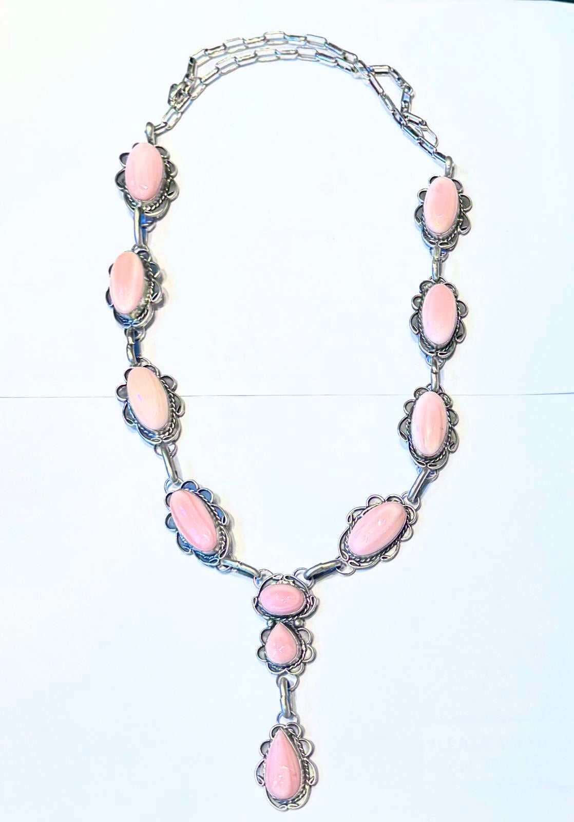 Pink conch shell Navajo long necklace