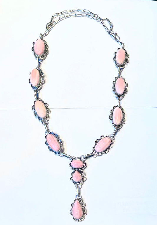 Pink conch shell Navajo long necklace