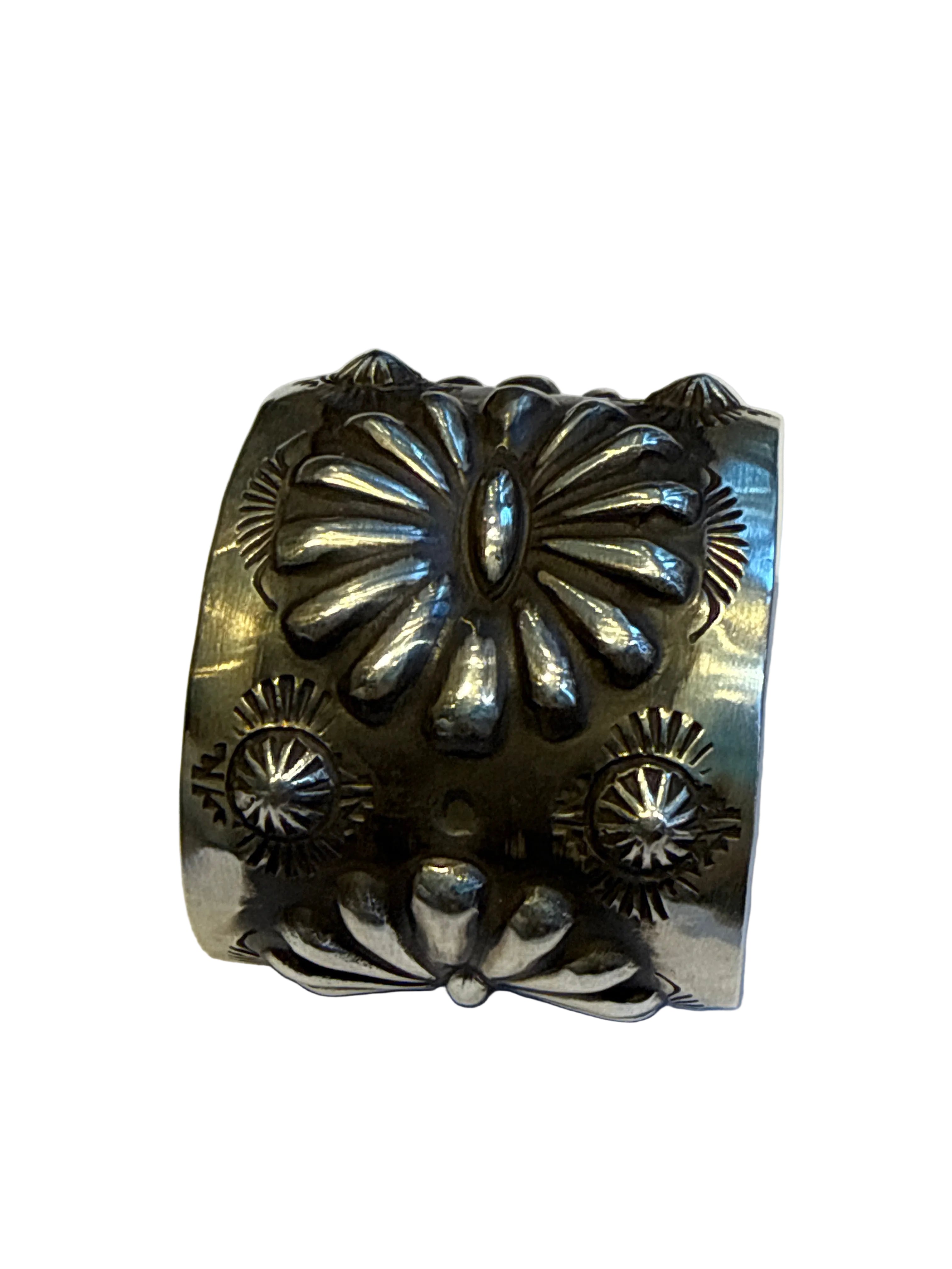 Sterling silver wide  Navajo punch work bracelet