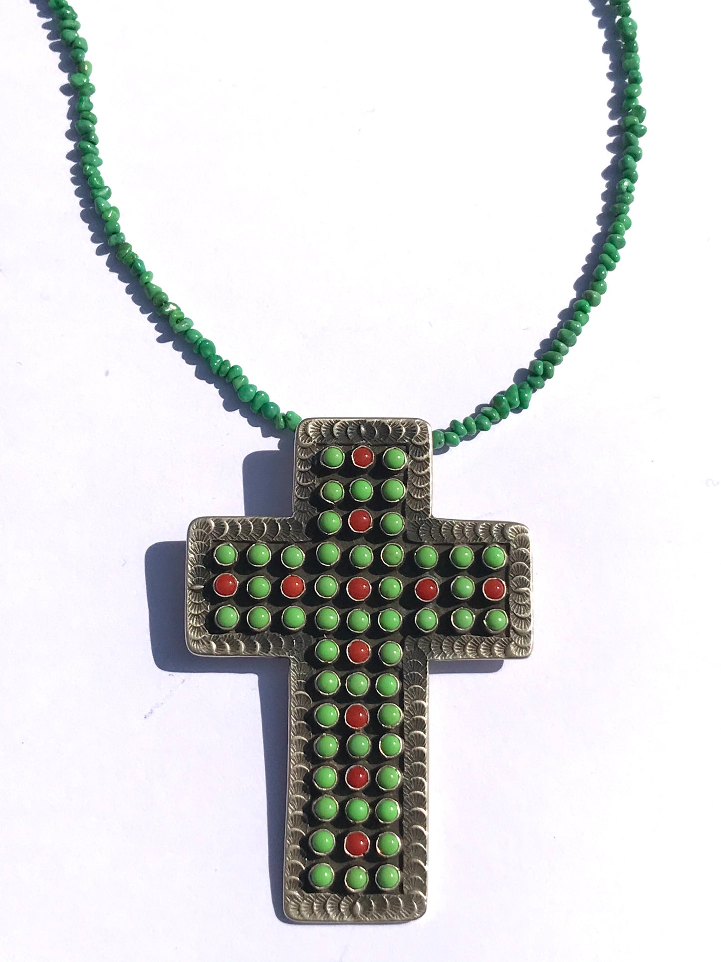 Gaspiate and coral four directions pendent Navajo signed