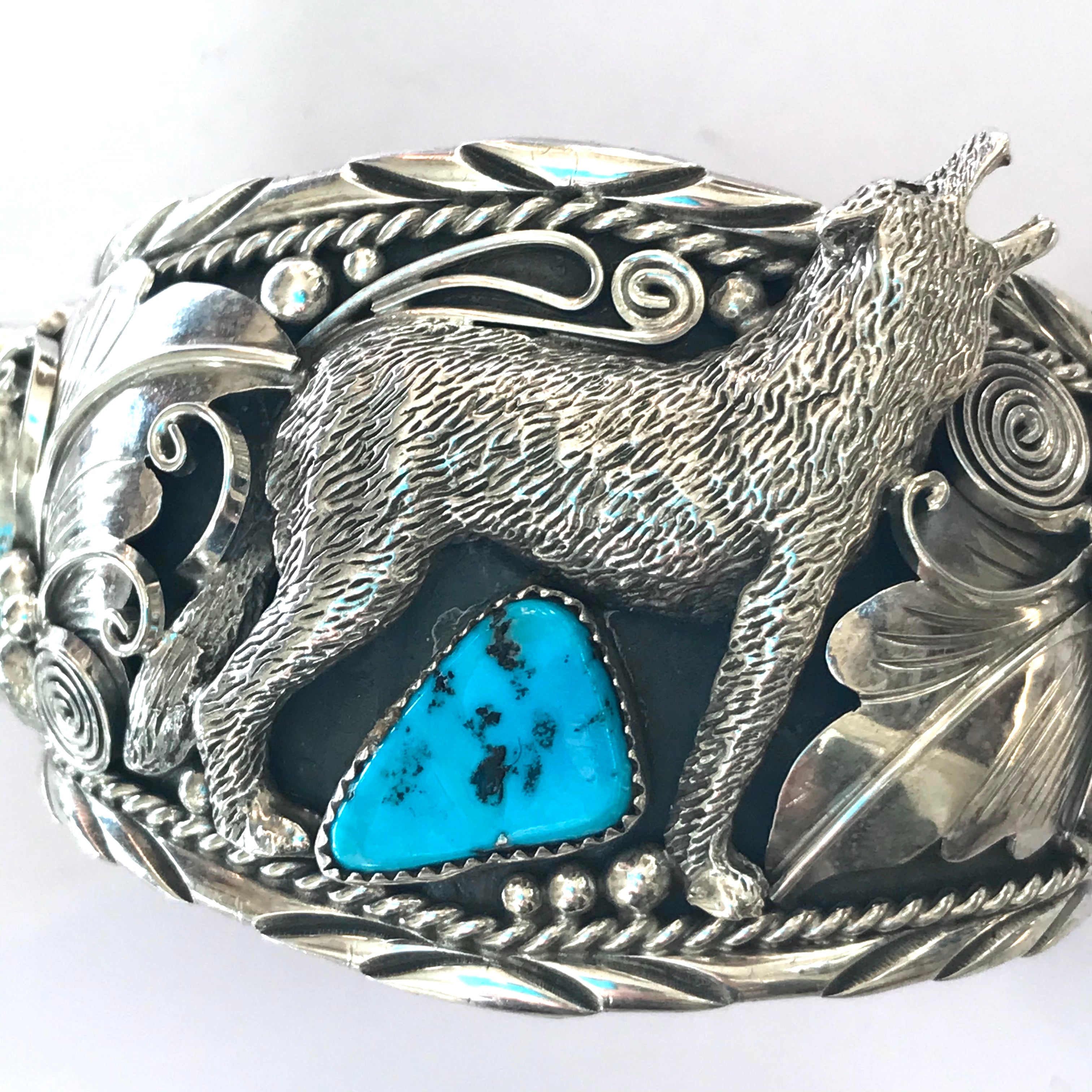 Navajo sterling silver wolf bracelet