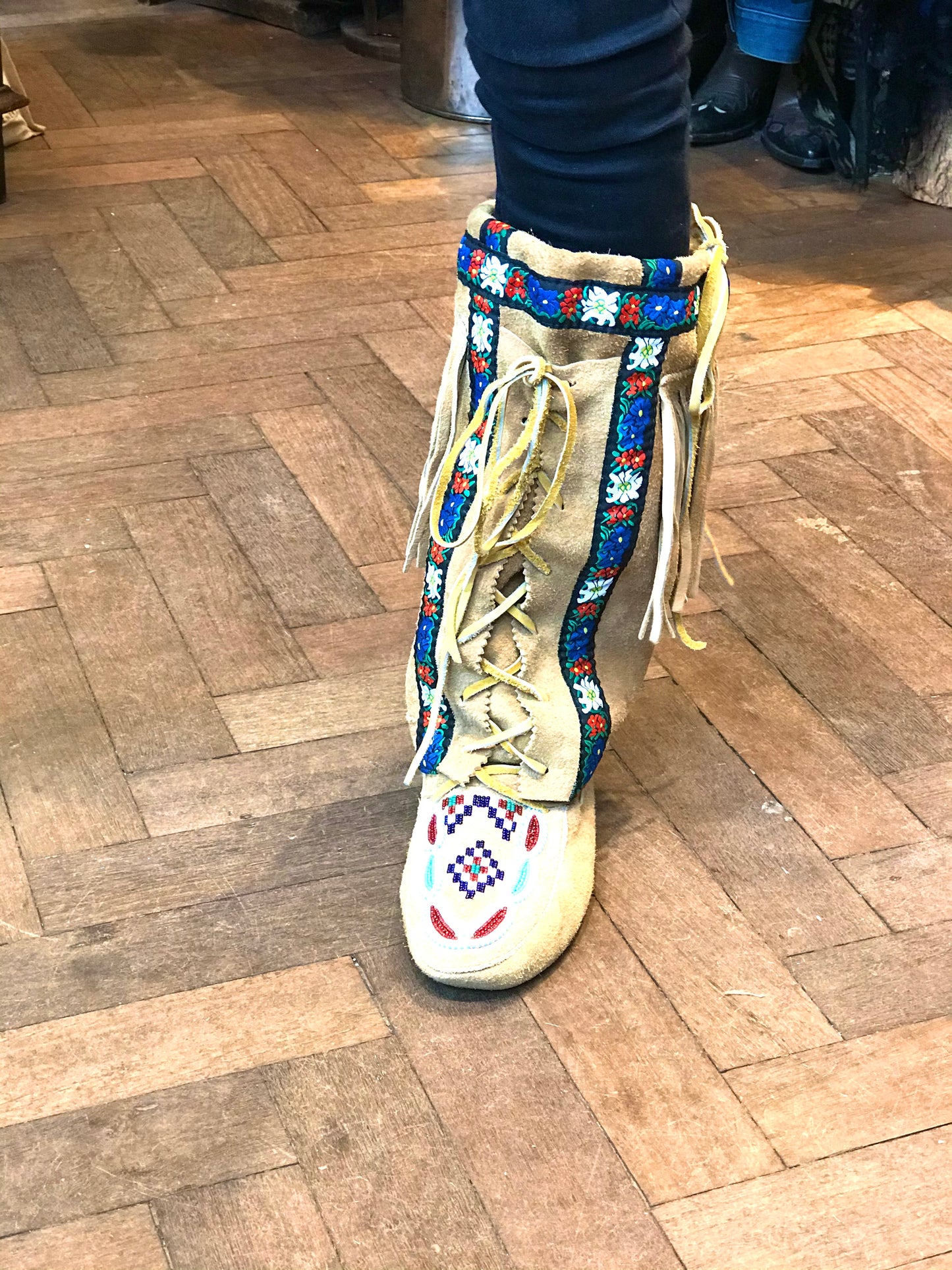 Moccasins boots one off hand beaded