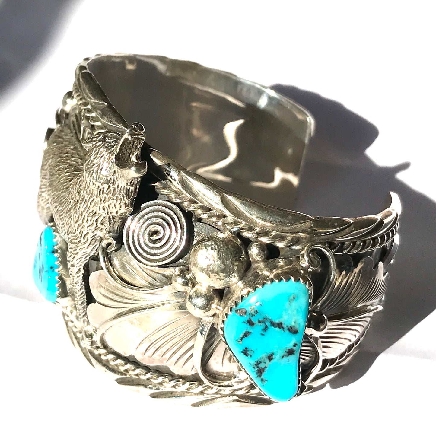 Navajo sterling silver wolf bracelet