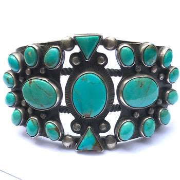 Turquoise cluster Navajo bracelet