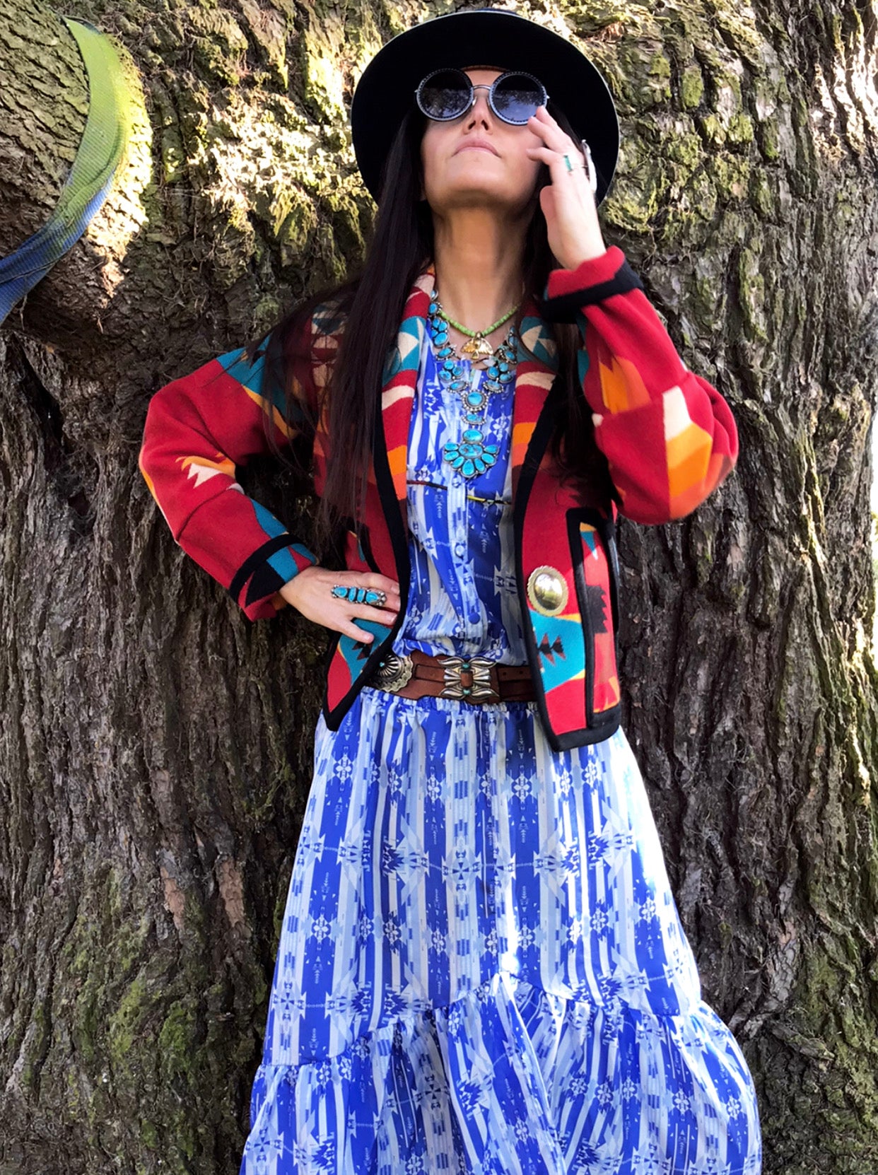 Wrap frill dress in blue