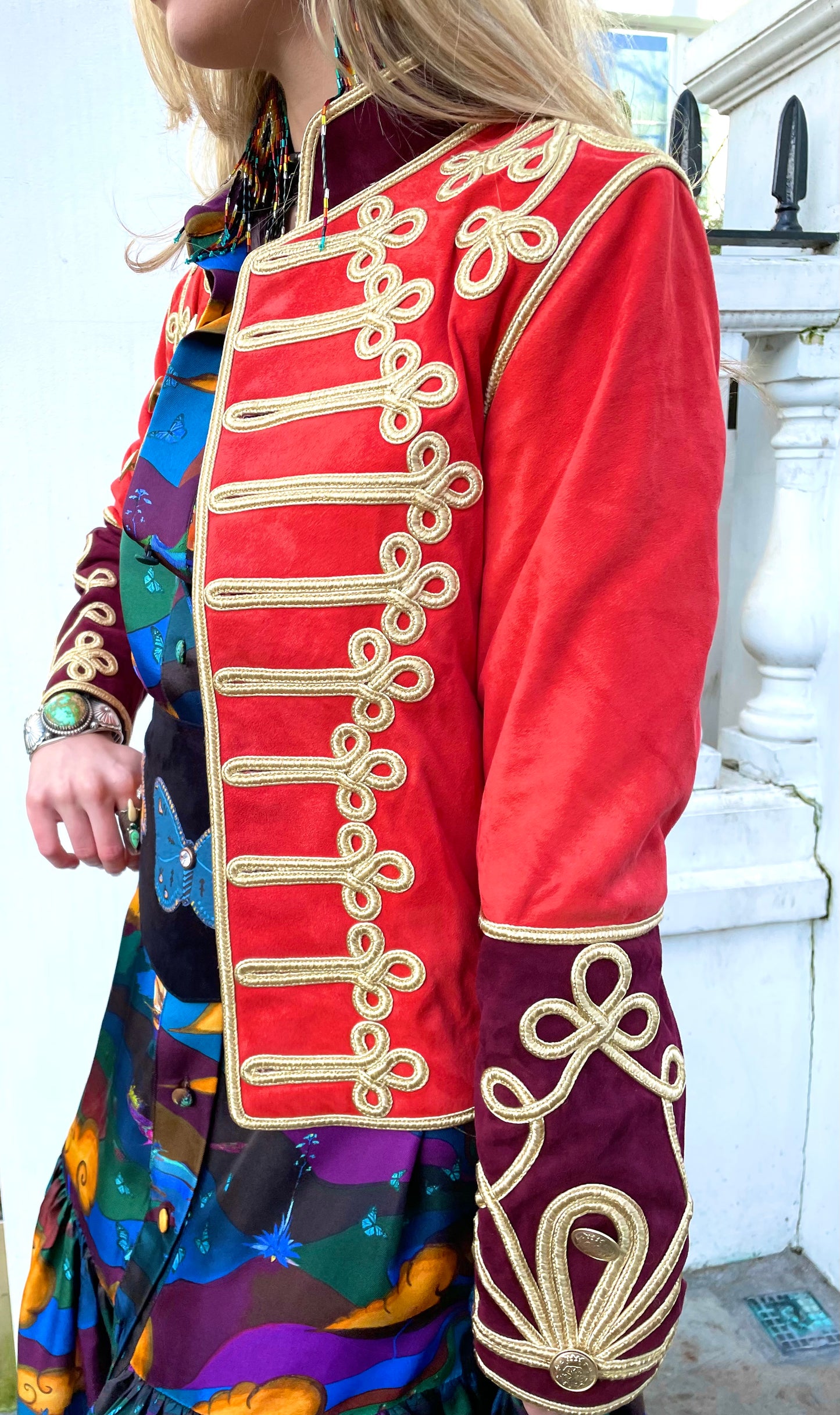 Jessie Western Red / burgundy military jacket .