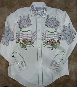 Rhinestone Embriodered cactus wagon wheel shirt