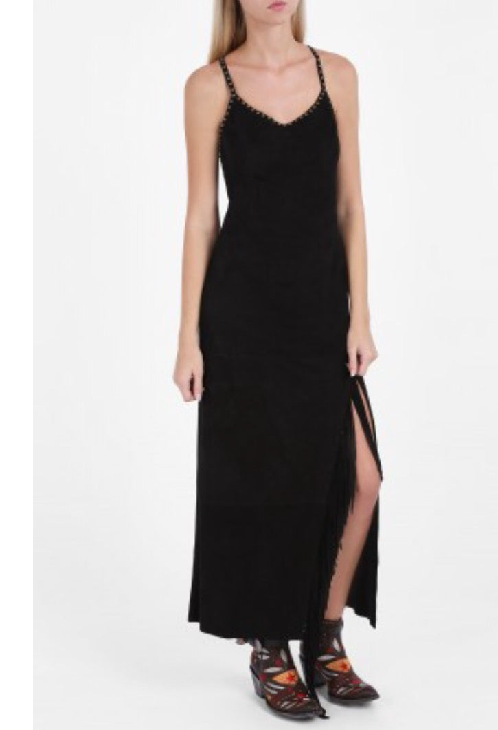 Suede fringed long dress
