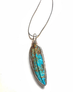 Natural turquoise Navajo feather pendant
