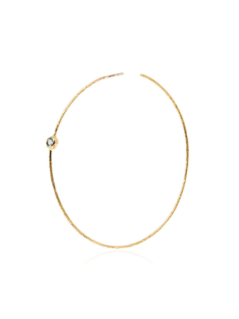 Large yellow gold hoop aquamarine earring