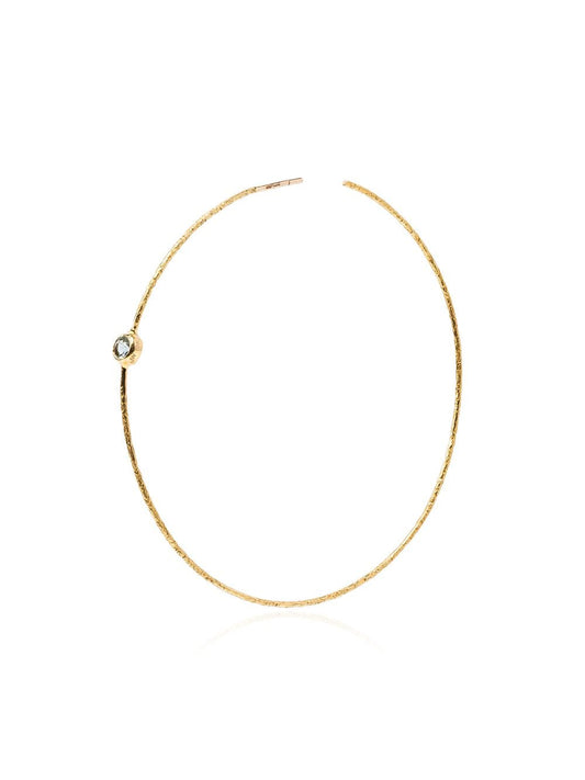 Large yellow gold hoop aquamarine earring