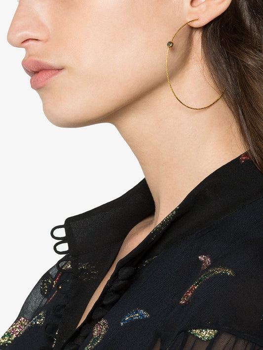 Large yellow gold hoop aquamarine earring