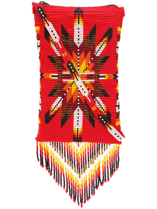 Red Morning Star Beaded Crossbody Fringed Bag