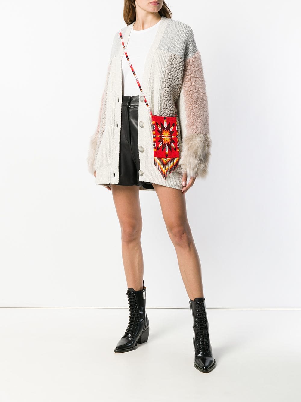 Red Morning Star Beaded Crossbody Fringed Bag