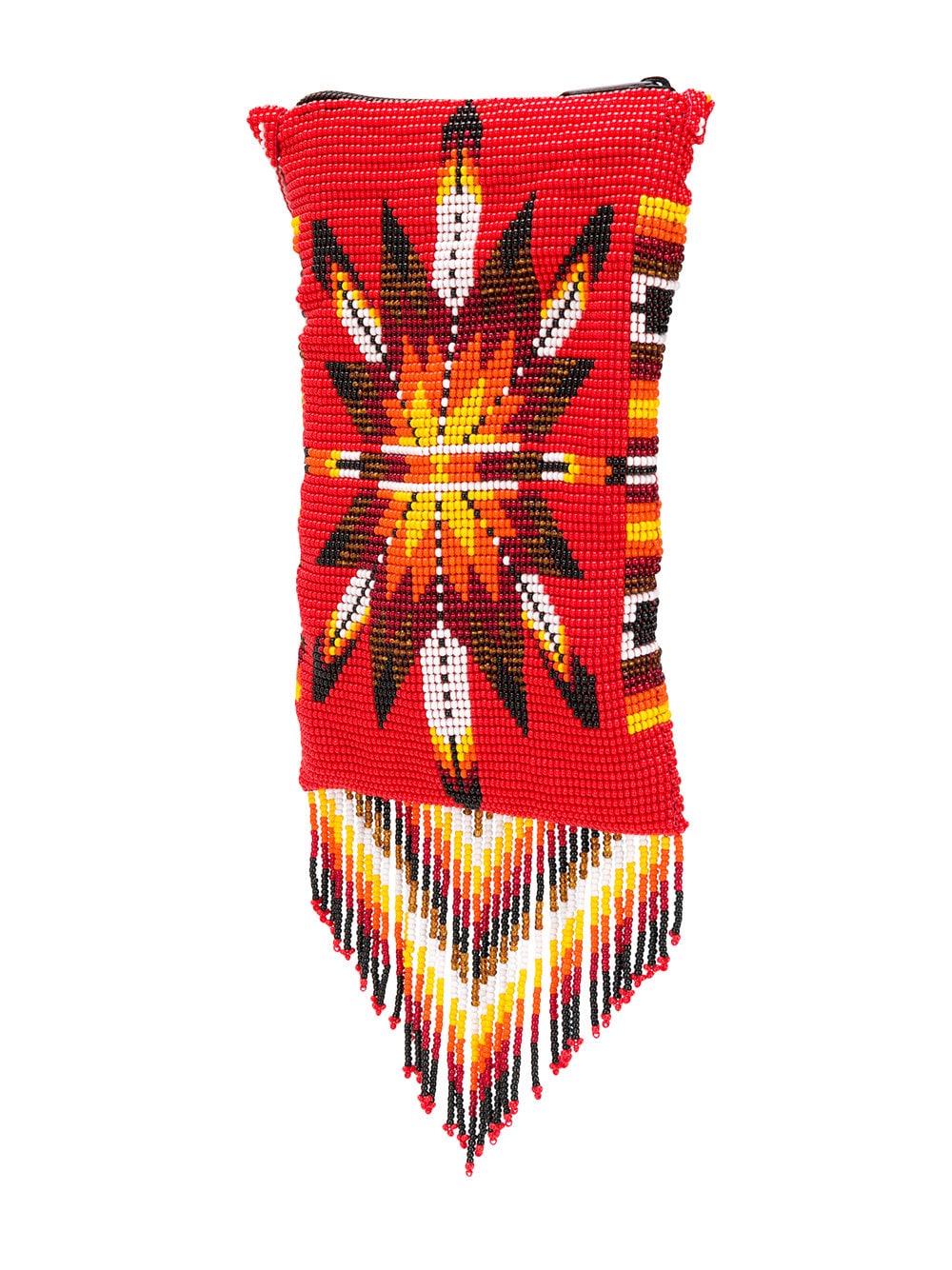 Red Morning Star Beaded Crossbody Fringed Bag
