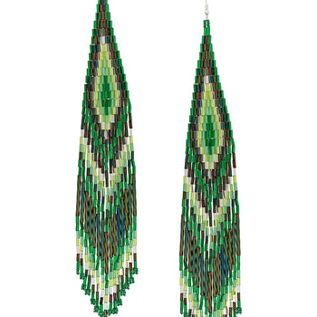 Green Long Beaded Earrings