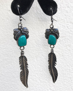 Dark Turquoise feather earrings