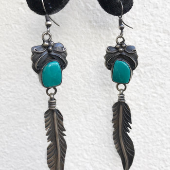 Dark Turquoise feather earrings