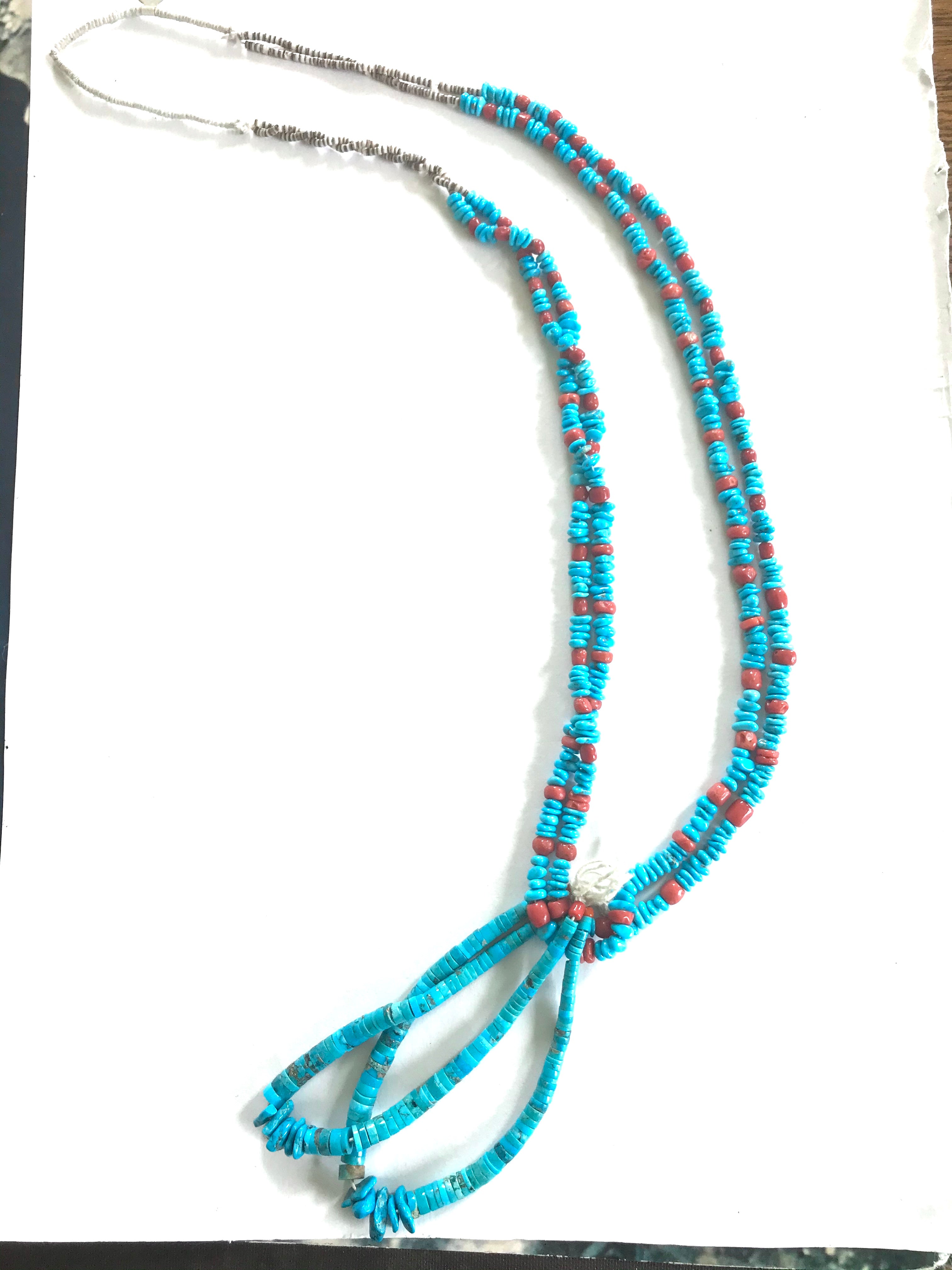 Long turquoise and coral necklace