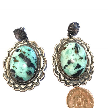 Green turquoise Navajo earrings amazing stunning stone