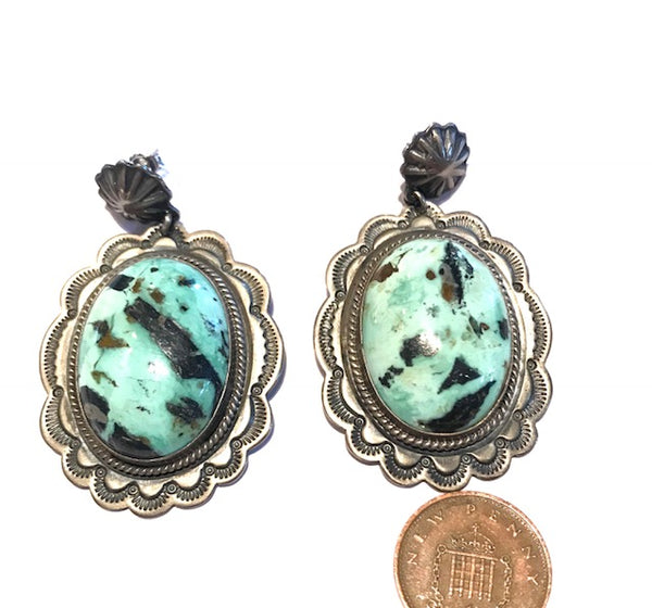 Green turquoise Navajo earrings amazing stunning stone