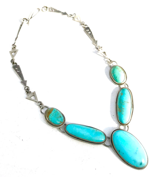 Navajo heavy gauge silver turquoise necklace