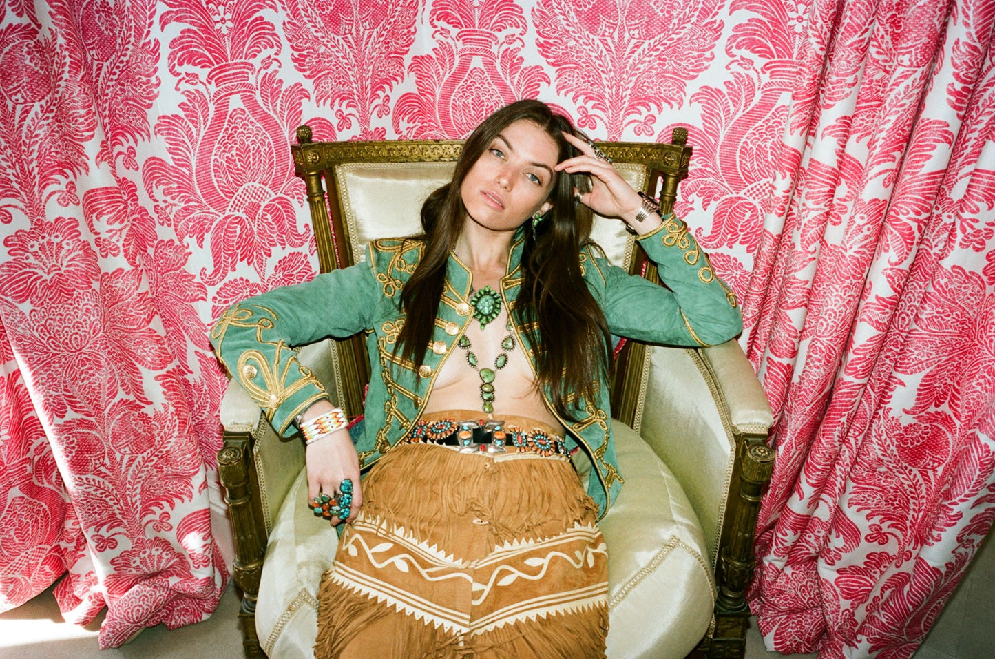 Military jacket in suede mint Sage green Jessie western brand