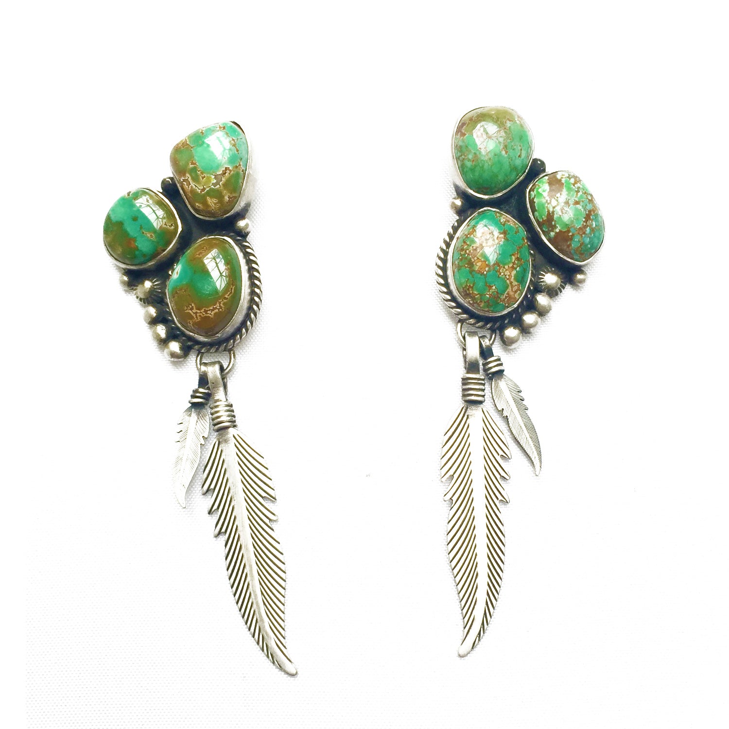 Emerald Green Turquoise Feather Earrings