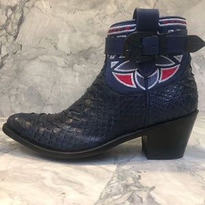 Navy python short cowboy boot with buckle