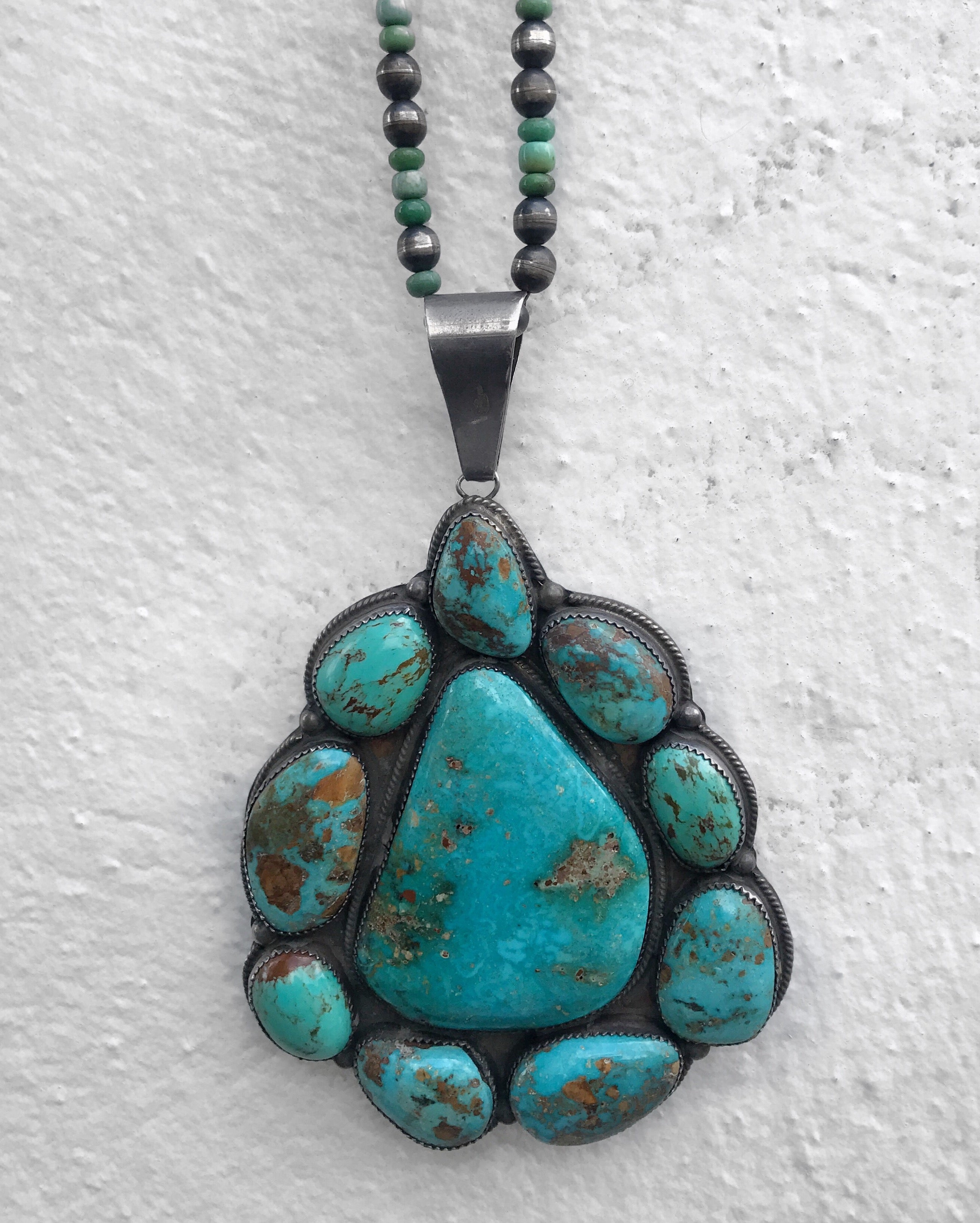 Navajo 1950s Pendant Morenci Nugget Turquoise