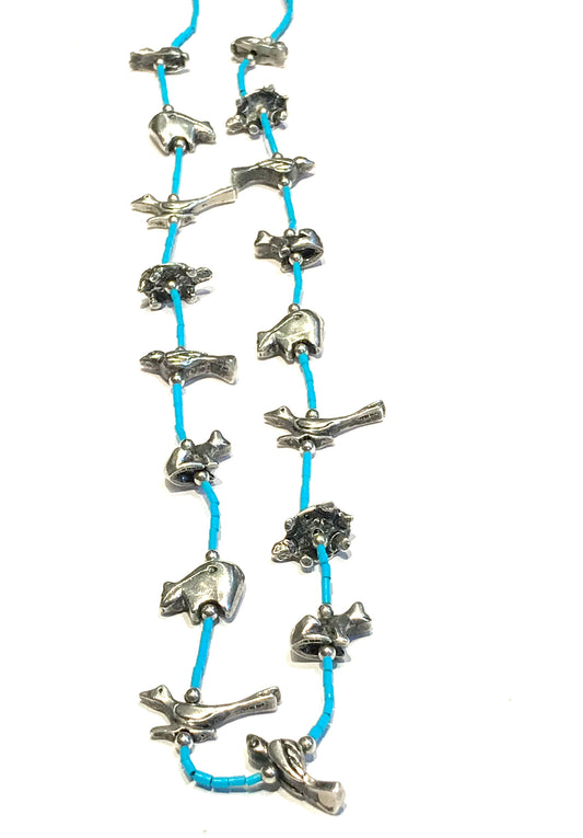 Vintage amazing silver &  turquoise power animal necklace
