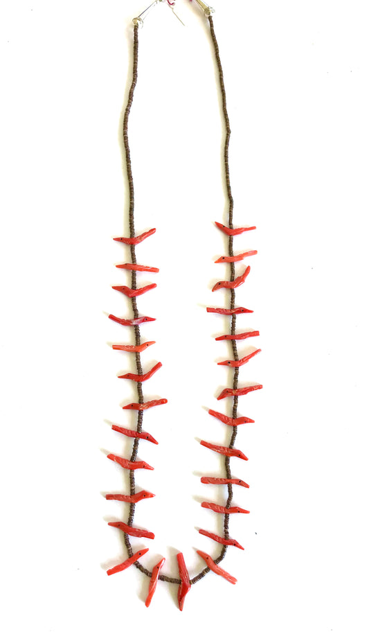 Long Stunning Zuni coral power animal necklace