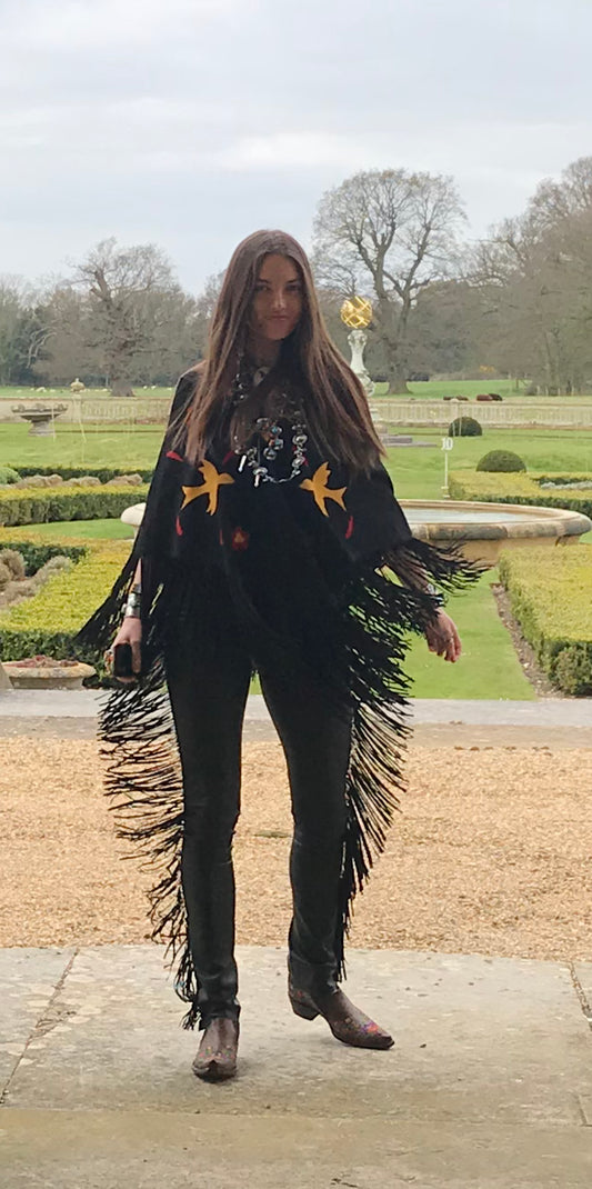 Pre order Jessie Western brand Poncho black suede