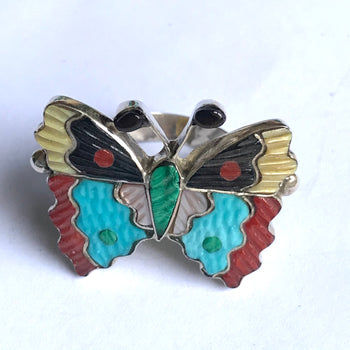 Inlaid Zuni butterfly ring