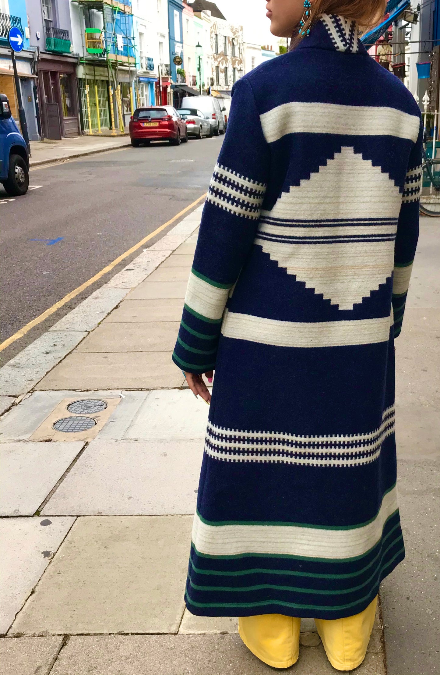 New navy & cream Jessie Western blanket coat