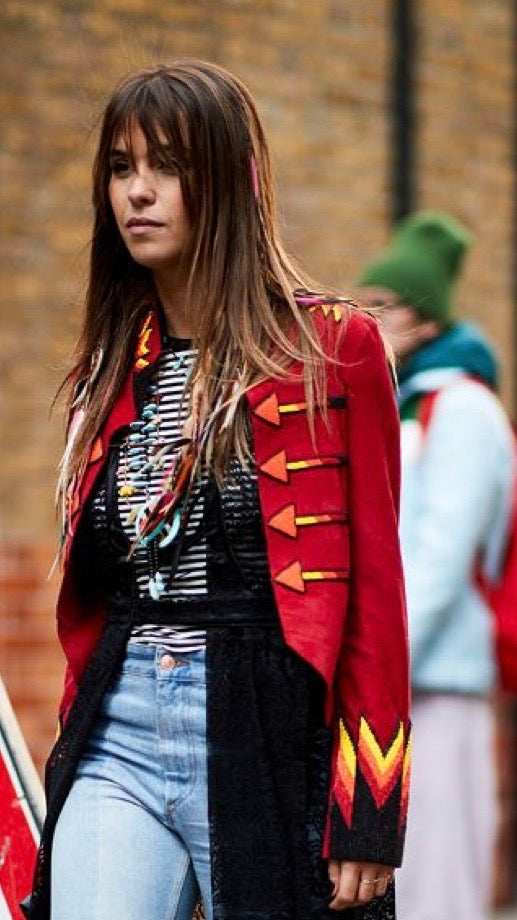 Suede jacket arrow beaded jacket hand beaded