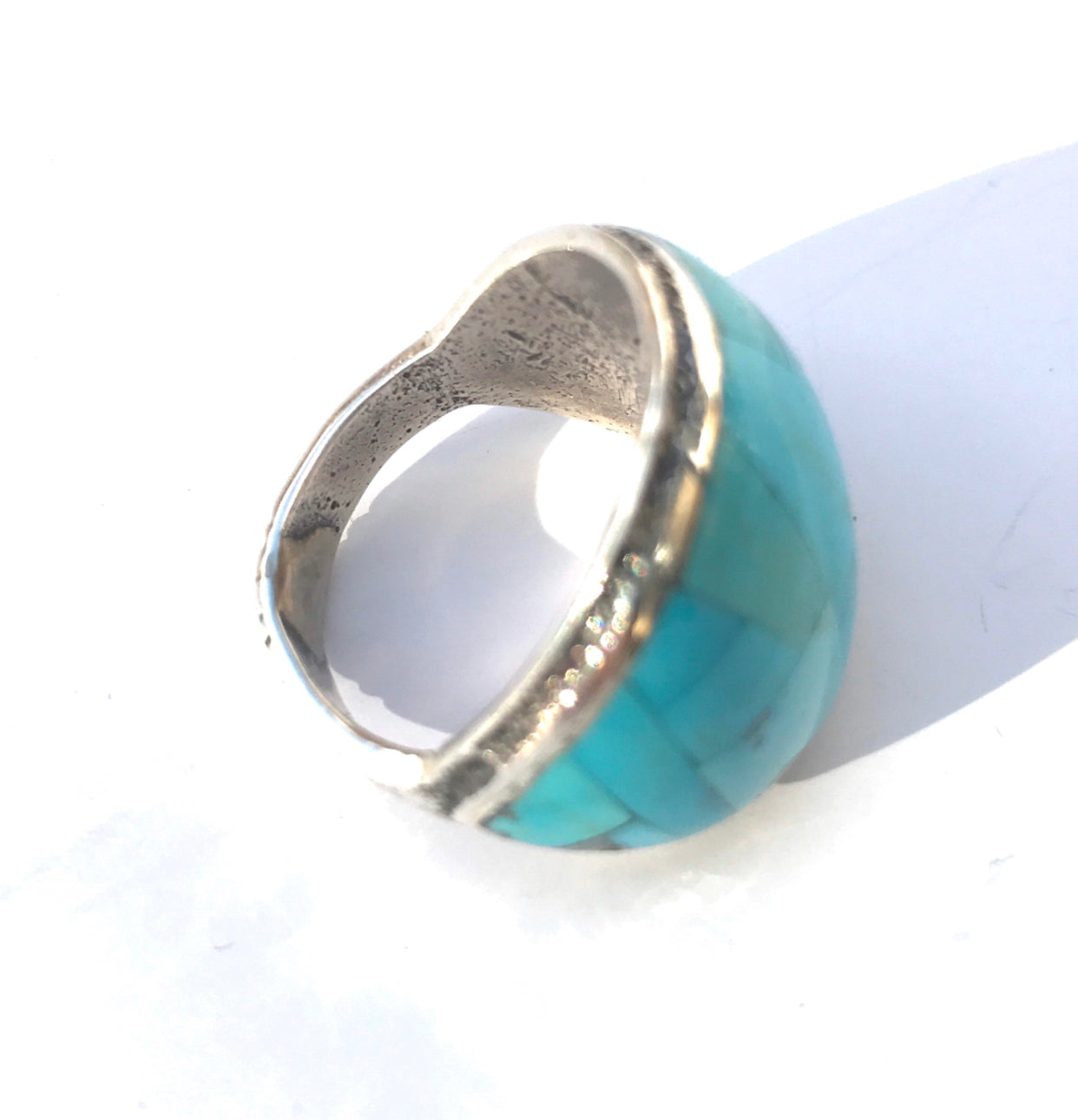 Sand cast  Inlay Sleeping Beauty Turquoise Ring