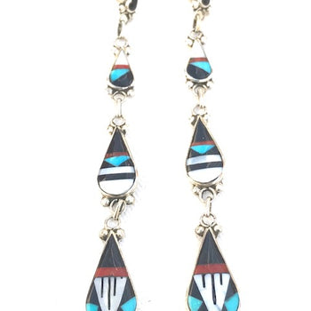 Inlaid stone earrings made by Zuni artist