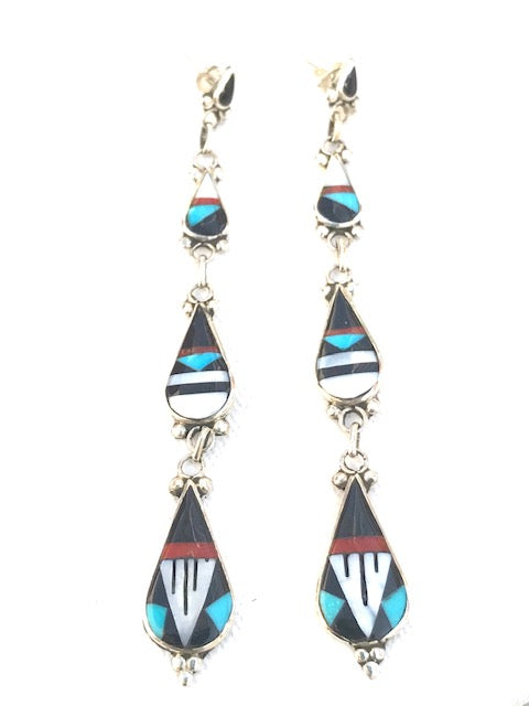 Inlaid stone earrings made by Zuni artist