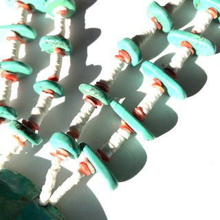 Large shell long necklace inlaid with turquoise
