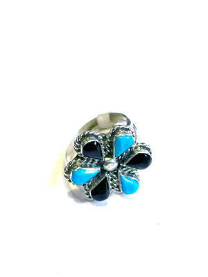 Jet and turquoise zuni ring